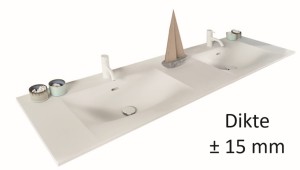 DETREMMERIE NO LIMIT WASTAFELBLAD MET 1 WASTAFEL TYPE 37 RECHTS MET OVERLOOP 140.5 cm D 50 cm KUNSTMARMER WIT ZONDER KRAANGATEN 50SG1401LRT2NT