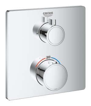 GROHE GROHTHERM SMARTBOX AFWERKSET VIERKANT VOOR INBOUWTHERMOSTAAT MET 1 UITGANG MET STOPKRAAN CHROOM 24078 000