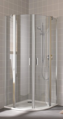 KERMI CADA KWARTRONDE DOUCHEDEUR RADIUS 55 MET DRAAIDEUREN 90 cm H 200 cm ZILVER HOOGGLANS HELDER GLAS MET KERMICLEAN CCP5509020VPK