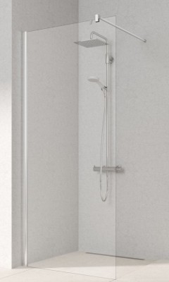 KERMI PEGA WALK-IN WALL DOUCHEWAND MET STABILISATIESTANG 90° 140 cm H 200 cm ZILVER HOOGGLANS ARENA GLAS PETWF14020VNK