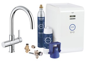 GROHE BLUE® PROFESSIONAL STARTERKIT MET EENGREEPSMENGKRAAN MET C-UITLOOP EN GREEP VOOR CHILLED AND SPARKLING WATER CHROOM 31323 002