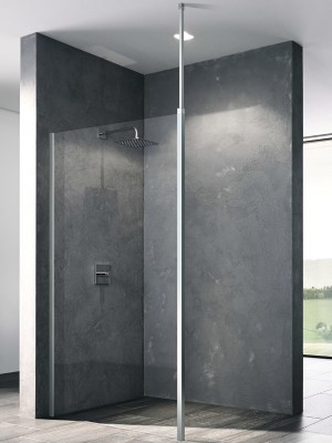 KERMI WALK IN XB DOUCHEWAND MET MUURPROFIEL RECHTS EN MET AANPASBARE STABILISATIE (MUUR/PLAFOND) 128-130 cm H 200 cm ZILVER HOOGGLANS HELDER GLAS MET KERMICLEAN XBWDR13020VPK