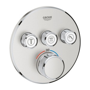 GROHE GROHTHERM SMARTCONTROL AFWERKSET VOOR INBOUWTHERMOSTAAT MET 3 UITGANGEN ROND SUPERSTEEL 29121 DC0