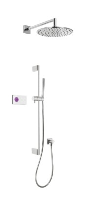 TRES SHOWER TECHNOLOGY ELECTRONISCHE THERMOSTATISCHE INBOUW DOUCHEMENGKRAAN WIT MET HOOFDDOUCHE DIA 30 cm MESSING, EN DOUCHEGARNITUUR MET GLIJSTANG CHROOM 092.865.68