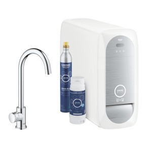 GROHE BLUE HOME MONO STARTERKIT MET EENGREEPSMENGKRAAN MET C-UITLOOP EN GREEP VOOR PLAT, LICHT BRUISEND OF INTENS BRUISEND WATER CHROOM 31498 001