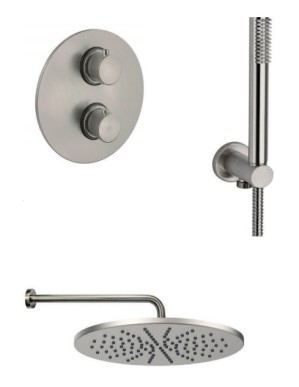 PAFFONI LIGHT DOUCHESET MET THERMOSTATISCHE INBOUWMENGKRAAN, HOOFDDOUCHE EN HANDDOUCHEGARNITUUR STEEL LOOK KITLIQ018ST74VAL