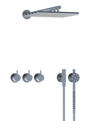 VOLA AFBOUWDEEL VOOR DOUCHE INBOUW THERMOSTAATKRAAN MET OMSTELLER, HANDDOUCHE MET WANDHOUDER EN REGENDOUCHE CHROOM 5471S-051AP-16