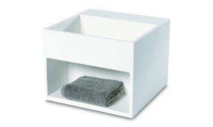 SANIBEAU COS HANDENWASSER VIERKANT MET SCHAP 32,5 cm D 32,5 cm H 25 cm KRAANGAT DOOR TE BOREN SOLID SURFACE MAT WIT