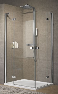 NOVELLINI BRERA A 2-DELIGE HOEKINSTAP MET DRAAIDEUREN 97-99 cm H 200 cm ZILVER PROFIELEN HELDER GLAS BRERAA100-1B