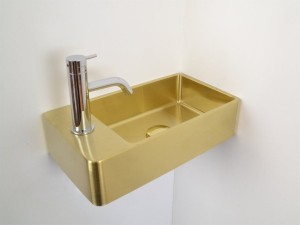 SANIBEAU METALS HANDENWASSER IN INOX 40 x 22 x 10 cm GOLD MET VASTE PLUG INBEGREPEN