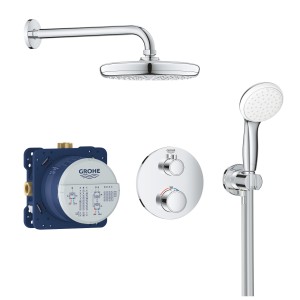 GROHE GROHTHERM PERFECT SHOWER DOUCHESET MET INBOUWTHERMOSTAAT SMARTCONTROL MET AQUADIMMER, HOOFDDOUCHE 210 mm MET DOUCHE-ARM EN HANDDOUCHEGARNITUUR TEMPESTA CHROOM 34727 000