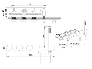 RVB TUNE INBOUWDEEL VOOR THERMOSTATISCHE DOUCHEMENGKRAAN MET 2 AFLSUITKRANEN 4595.00.74.INT