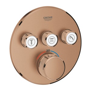 GROHE GROHTHERM SMARTCONTROL AFWERKSET VOOR INBOUWTHERMOSTAAT MET 3 UITGANGEN ROND BRUSHED WARM SUNSET 29121 DL0