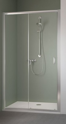 KERMI STINA SCHUIFDEUR 2-DELIG 136-141 cm H 195 cm ZILVER HOOGGLANS HELDER GLAS MET KERMICLEAN STG2D14019VPK