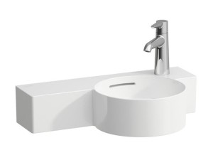 LAUFEN VAL HANDENWASSER ROND MET PLANCHET LINKS MET KRAANGAT EN MET OVERLOOP 55 x 31.5 cm WIT H8152840001061