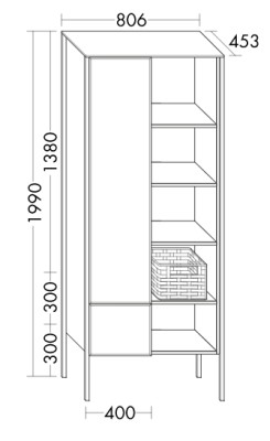 BURGBAD MAX HOGE KAST OP POTEN 1 DRAAIDEUR 1 LADE EN OPEN VAKKEN Br 80,6cm H 199cm HSPB080