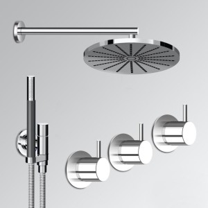 VOLA DOUCHE INBOUW THERMOSTAATKRAAN MET OMSTELLER, HANDDOUCHE EN REGENDOUCHE MET WANDHOUDER CHROOM 5471R-061-16