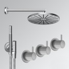 VOLA DOUCHE INBOUW THERMOSTAATKRAAN MET OMSTELLER, HANDDOUCHE EN REGENDOUCHE MET WANDHOUDER UITVOERING 40 INOX 5471R-061-40