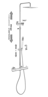 PAFFONI BIRILLO SQUARE DOUCHEZUIL REGELBAAR IN HOOGTE, HOOFDDOUCHE 20 x 20 cm EN HANDDOUCHEGARNITUUR CHROOM ZCOL641LIQCR