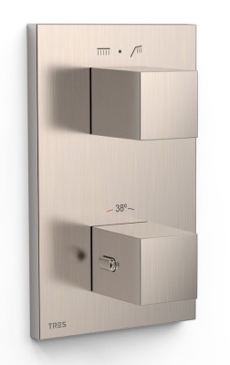 TRES THERM-BOX RECHTHOEKIGE AFWERKSET VOOR THERMOSTATISCHE INBOUWMENGKRAAN MET 2-WEG OMSTELLER INOX LOOK 006.250.01.AC