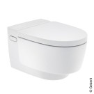 GEBERIT AQUACLEAN MERA COMFORT DOUCHE WANDTOILET MET GEURAFZUIGING, MET WARMELUCHT DROGING, LADYDOUCHE EN MET ZITTING MET VERWARMING EN MET SOFTCLOSING WIT MET DESIGNAFWERKING WIT INCL. VERLICHTING 146.210.11.1