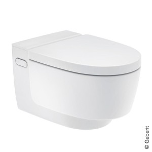 GEBERIT AQUACLEAN MERA COMFORT DOUCHE WANDTOILET MET GEURAFZUIGING, MET WARMELUCHT DROGING, LADYDOUCHE EN MET ZITTING MET VERWARMING EN MET SOFTCLOSING WIT MET DESIGNAFWERKING WIT INCL. VERLICHTING 146.210.11.1