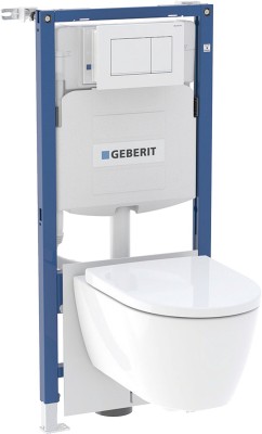 GEBERIT SYSTEMFIX WC-SET BESTAANDE UIT SYSTEMFIX, GELUIDSISOLATIESET, ICON RIMFREE WANDTOILET, ZITTING MET SOFT CLOSE EN QUICK RELEASE, BEDIENINGSPLAAT SIGMA 30 WIT-CHROOM 118.352.KJ.1 