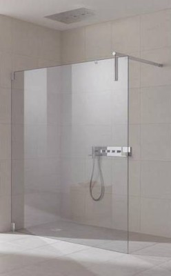 KERMI WALK IN SHOWER XS DOUCHEWAND MET MUURPROFIEL LINKS MAATWERK B < 140 cm H < 200 cm ZILVER HOOGGLANS HELDER GLAS MET KERMICLEAN MET MUURSTEUN XSWW4.....VPK