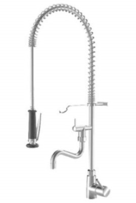 KWC GASTRO GROOTKEUKEN EENGREEPSMENGKRAAN MET DRAAIBARE UITLOOP 200 mm EN VAATDOUCHE CHROOM 24.501.144.000