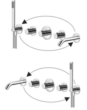 PAFFONI MODULAR BOX AFWERKSET VOOR THERMOSTATISCHE BAD/DOUCHE MENGKRAAN MET 2 UITGANGEN LINKS/RECHTS HORIZONTALE PLAATSING MET HANDDOUCHEGARNITUUR STEEL LOOK MDE001ST