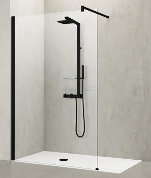 NOVELLINI KUADRA INLOOPDOUCHE 117-120 cm H 200 cm BRUSHED BLACK CHROME PROFIELEN HELDER GLAS KUADH120-1N