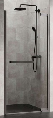 NOVELLINI N180 1B DRAAIDEUR IN NIS 87.5-89 cm H 200 cm PROFIELEN BRUSHED BLACK CHROME HELDER GLAS N1801B89-1N