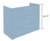 DETREMMERIE NO LIMIT ONDERBOUWKAST VOOR ENKELE WASTAFEL STAAND MET 3 LADEN MET GREPEN 120 cm D 45 cm H 91 cm KUNSTSTOF OF MAT GELAKT 45K3LT121/../.