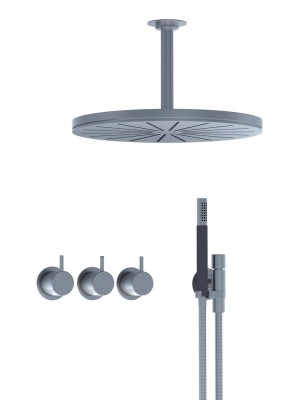 VOLA DOUCHE INBOUW THERMOSTAATKRAAN MET OMSTELLER, HANDDOUCHE EN PLAFOND REGENDOUCHE KLEUR INOX 5471R-061A-40