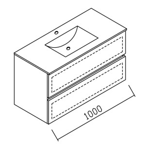 ALKE SQUARE SPACE LINE BADKAMERMEUBEL MET ENKELE WASTAFEL IN KERAMIEK, ONDERKAST MET 2 LADEN, ZONDER SPIEGEL 100 cm PS009B100C2K..