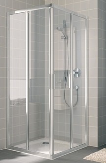 KERMI CADA XS HOEKINSTAP 2-DELIG MET SCHUIFDEUREN LINKS DEEL 90 cm H 200 cm ZILVER HOOGGLANS HELDER GLAS MET CADACLEAN CCE2L09020VPK