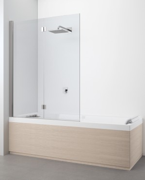 NOVELLINI YOUNG 2.0 1BSV 2-DELIGE BADWAND WEGKLAPBAAR LINKS 120 cm H 150 cm ZILVER PROFIELEN HELDER GLAS Y21BSV120S-1B