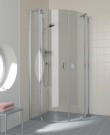 KERMI RAYA KWARTRONDE DOUCHEDEUR RADIUS 55 MET DRAAIDEUREN 90 cm H 200 cm ZILVER HOOGGLANS HELDER GLAS MET KERMICLEAN RAP5509020VPK