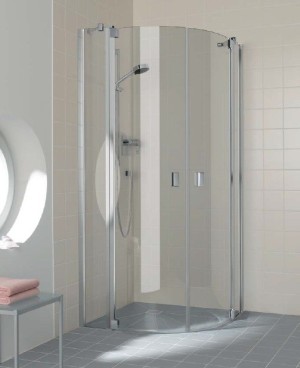 KERMI RAYA KWARTRONDE DOUCHEDEUR RADIUS 55 MET DRAAIDEUREN 90 cm H 200 cm ZILVER HOOGGLANS HELDER GLAS RAP5509020VAK