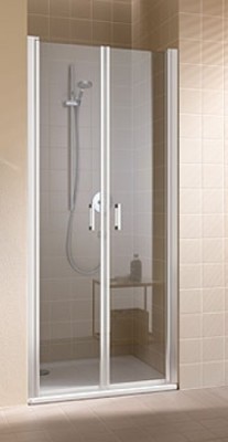 KERMI CADA XS 2-DELIGE KLAPDEUR 90 cm H 200 cm ZILVER HOOGGLANS HELDER GLAS MET MATTE BOORD EN MET CADACLEAN CCPTD09020VVK