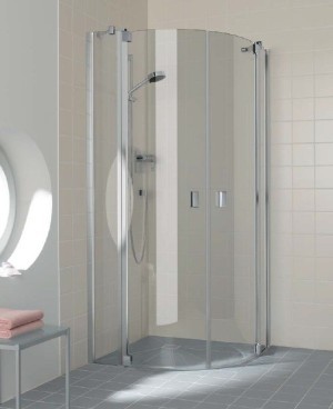 KERMI RAYA KWARTRONDE DOUCHEDEUR RADIUS 50 MET DRAAIDEUREN 90 cm H 200 cm ZILVER MATGLANS HELDER GLAS RAP50090201AK