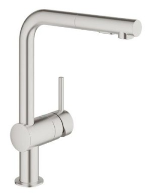 GROHE MINTA KEUKEN EENGREEPSMENGKRAAN MET L-UITLOOP EN UITTREKBARE SPROEIER MET 2 STRALEN SUPERSTEEL 30274 DC0