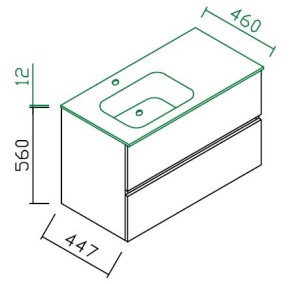 ALKE SQUARE DESIGNERS COLLECTION BADKAMERMEUBEL MET 2 GREEPLOZE LADEN WASTAFEL LINKS SOLID SURFACE TYPE S2 ZONDER KRAANGAT 120 cm D 46 cm SQ364B120LS2F..K..