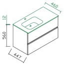 ALKE SQUARE BADKAMERMEUBEL MET 2 GREEPLOZE LADEN MET WASTAFEL IN MINERAALMARMER MET 1 WASKOM M8 LINKS 100 cm D 46 cm FRONT EN KORPUS MAT SQ308B100LM8F..K..