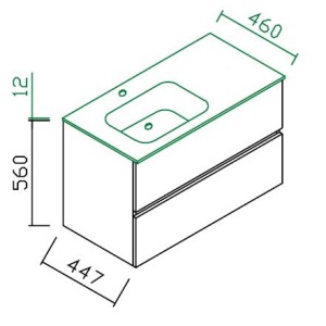 ALKE SQUARE BADKAMERMEUBEL MET 2 GREEPLOZE LADEN MET WASTAFEL IN MINERAALMARMER MET 1 WASKOM M8 LINKS 100 cm D 46 cm FRONT EN KORPUS MAT SQ308B100LM8F..K..