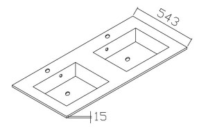 ALKE QUADRO WASTAFELBLAD MINERAALMARMER MET 2 WASKOMMEN M2 160 cm D 54.3 cm DIKTE 1.5 cm WIT ZONDER KRAANGATEN QU041V 160 M2SPEC