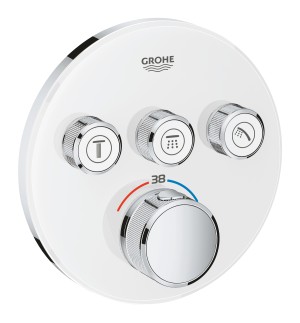 GROHE SMARTCONTROL INBOUWTHERMOSTAAT 3 UITGANGEN ROND MOON WHITE GLAS 29904LS0