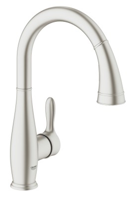 GROHE PARKFIELD KEUKEN EENGREEPSMENGKRAAN MET TRECHTERVORMIGE UITTREKBARE OMSTELBARE SPROEIER SUPERSTEEL 30215 DC1