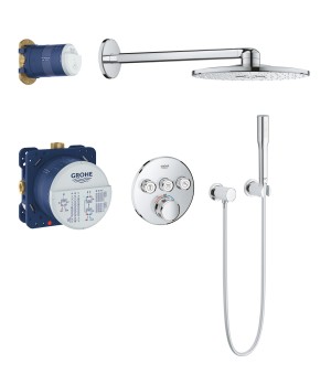 GROHE GROHTHERM PERFECT SHOWER DOUCHESET MET INBOUWTHERMOSTAAT SMARTCONTROL MET 3 AFSLUITKRANEN, HOOFDDOUCHE 310 mm MET DOUCHE-ARM EN HANDDOUCHEGARNITUUR COSMOPOLITAN STICK CHROOM 34705 000