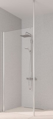 KERMI PEGA ZIJWAND VRIJSTAAND MET PLAFONDSTEUN 108-110.5 cm H 200 cm ZILVER HOOGGLANS HELDER GLAS MET KERMICLEAN PETWP11020VPK